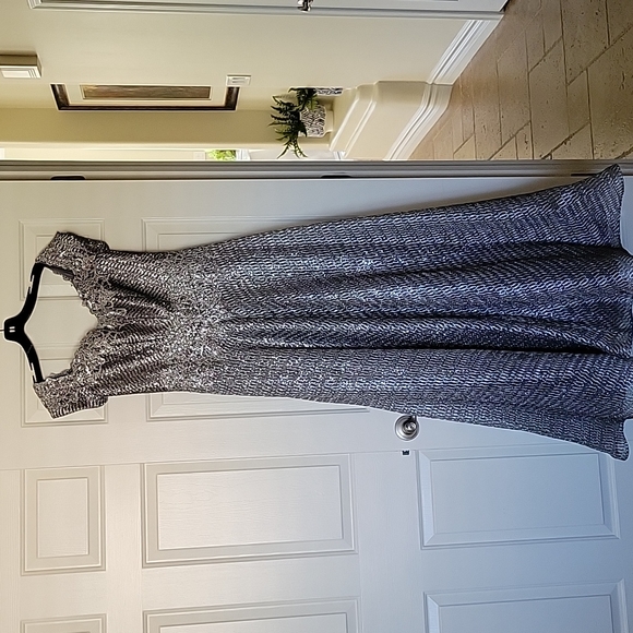 Rene Ruiz Silver Gown. Off the shoulder - Picture 1 of 3